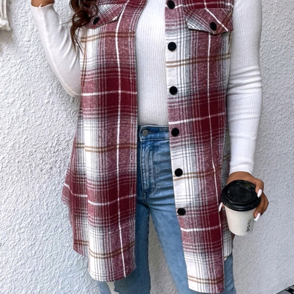 NEW PLUS SZ PLAID FLAP DETAIL VEST COAT - Picture 7 of 8